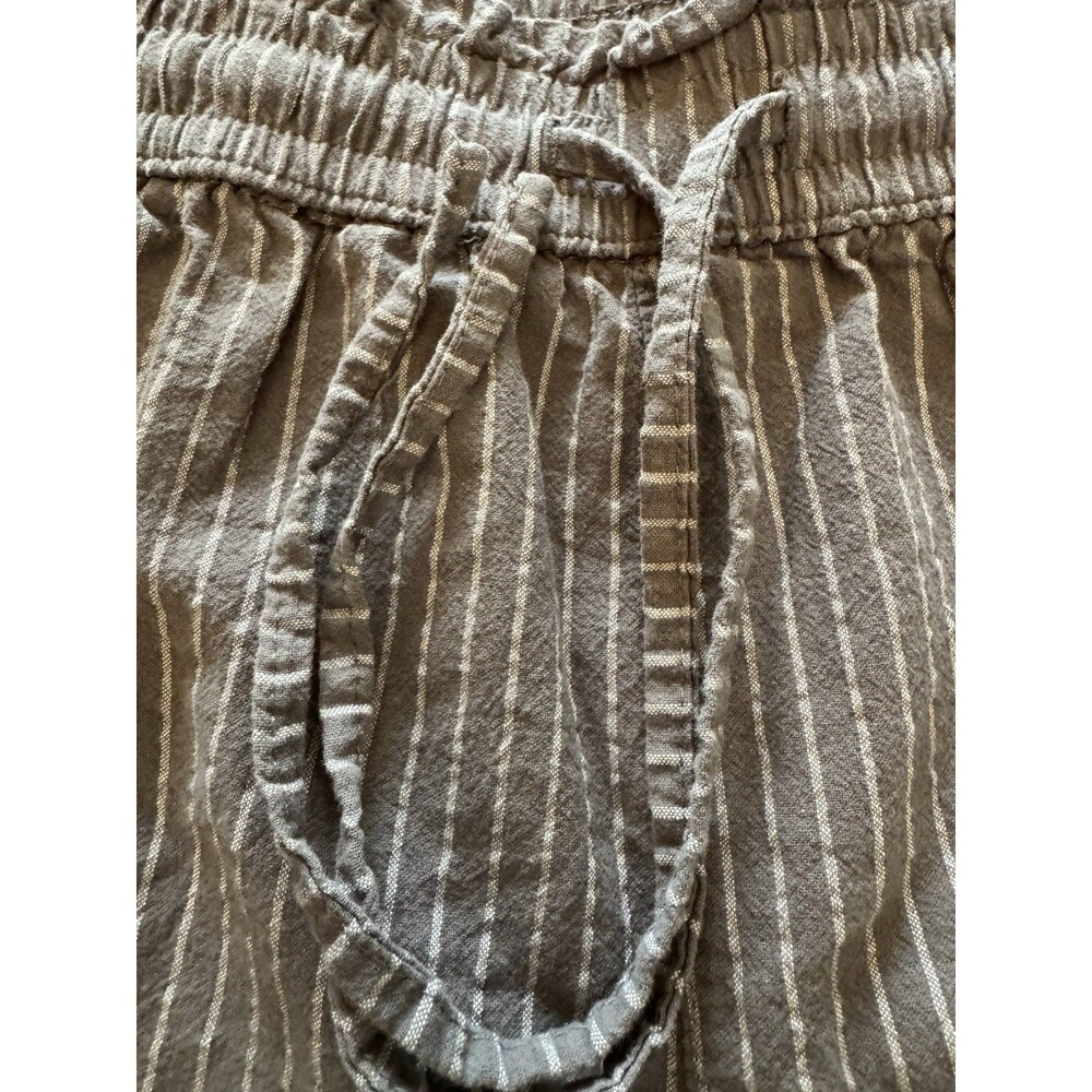 Women’s XL Gray White Pinstripe Linen Cotton Wide Leg Pants Drawstring Waist - Picture 6 of 9